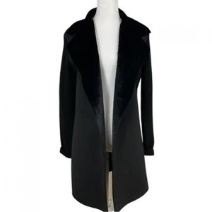 ARIANNA Howards BlUE Knit Coat Faux Suede & Fur Wide Collar Women's Sz L /XL NWT